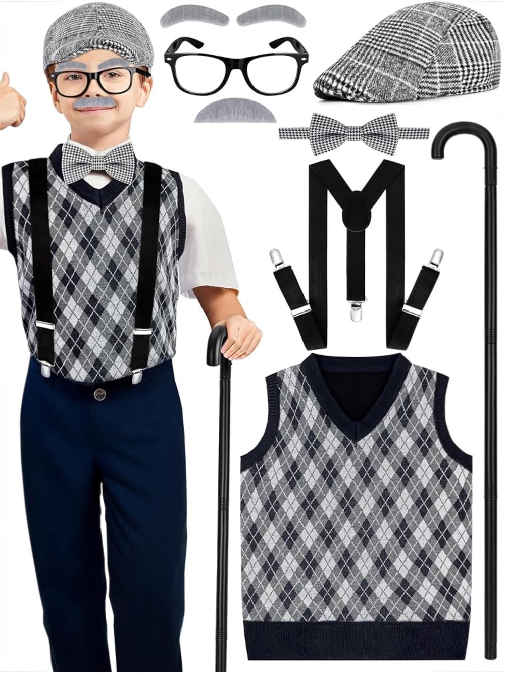 Old Man 100 Days Of School Halloween Costume 7/8